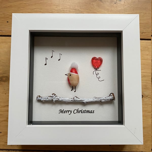 Christmas Pebble Frame, Robin's Pebble Xmas Gift, Christmas Robin Frame, Christm
