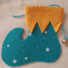 Handmade Elf Boot Christmas Hanging Aqua and Mustard