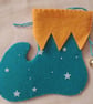Handmade Elf Boot Hanging Aqua and Mustard