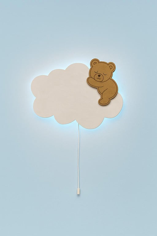 Wooden Teddy Cloud Night Light Kids Wall Mounted Nursery Lighting LED Lamp