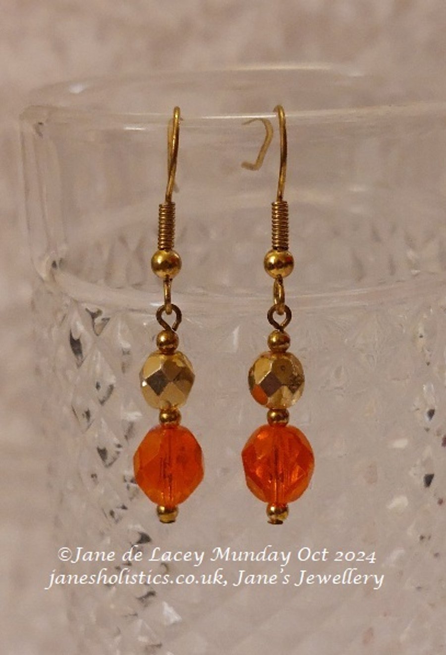 Orange and Gold Drop Earrings