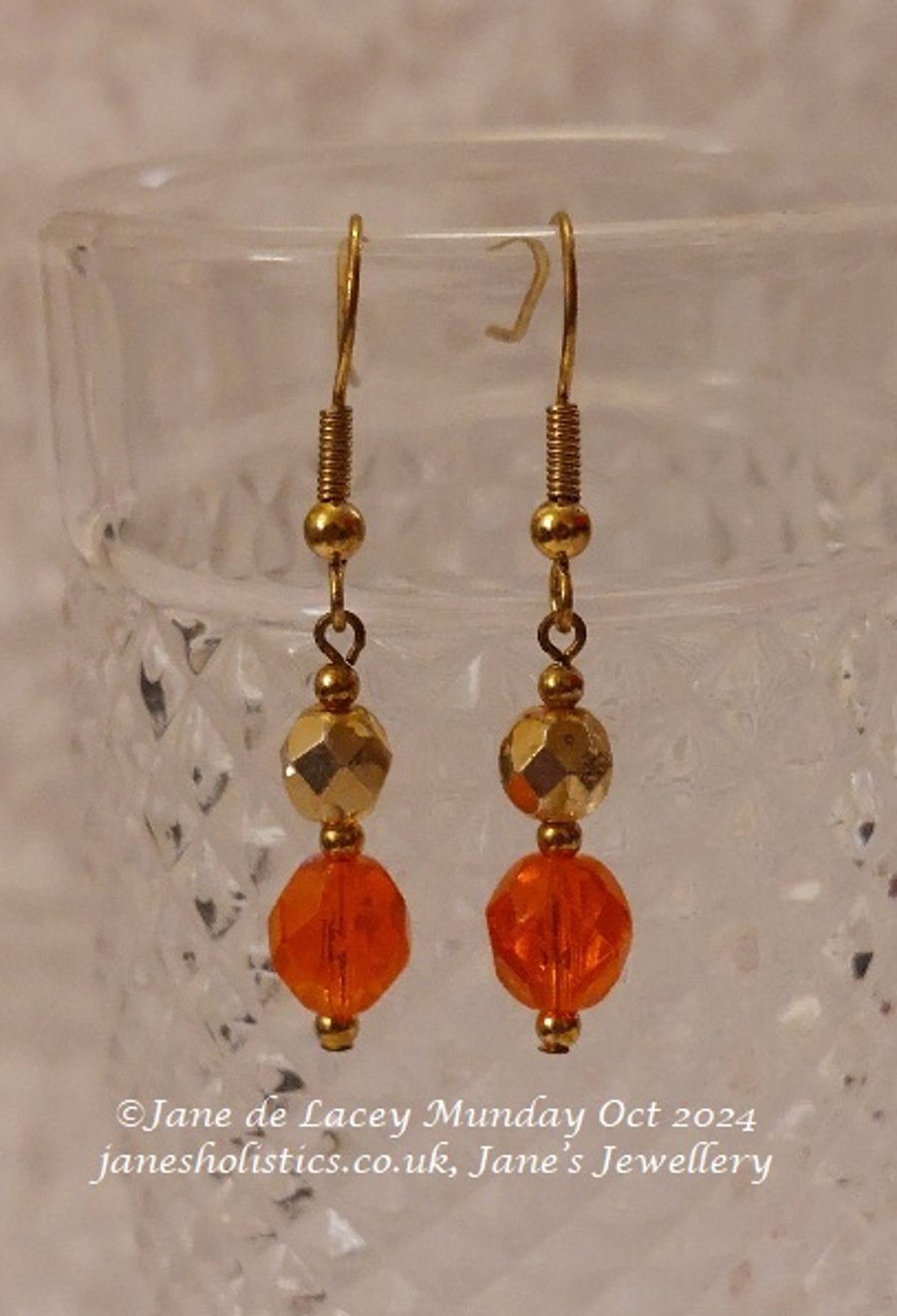 Orange and Gold Drop Earrings