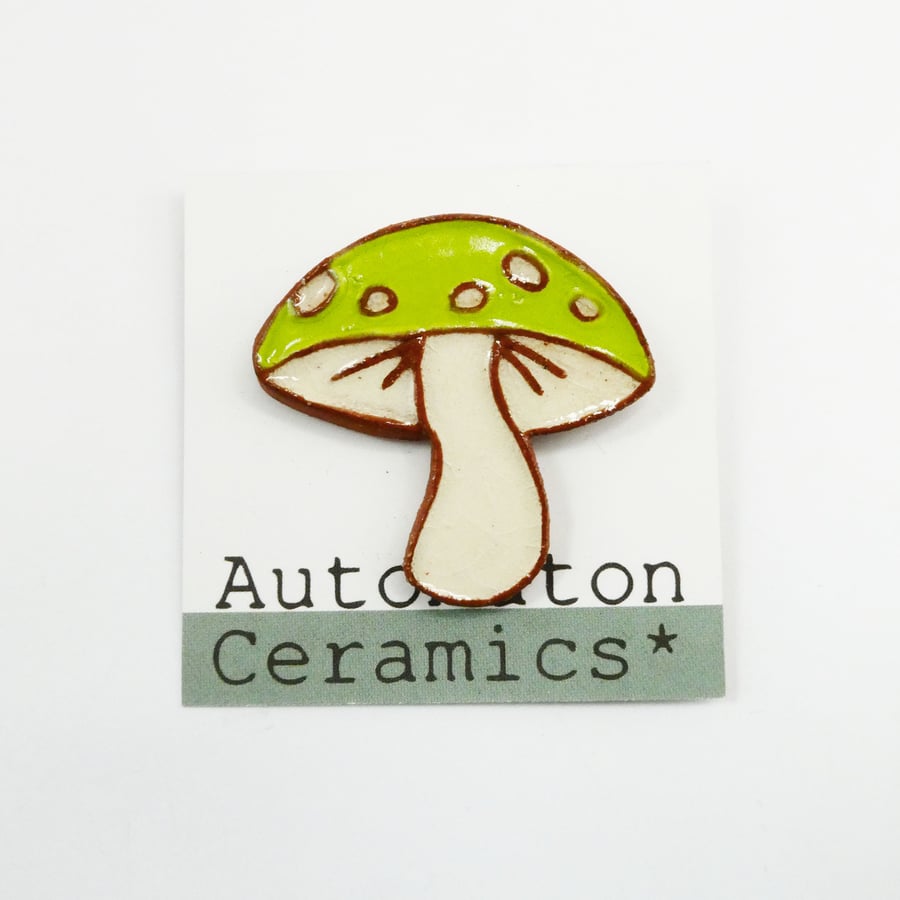 Lime green Toadstool Pottery Mushroom Brooch