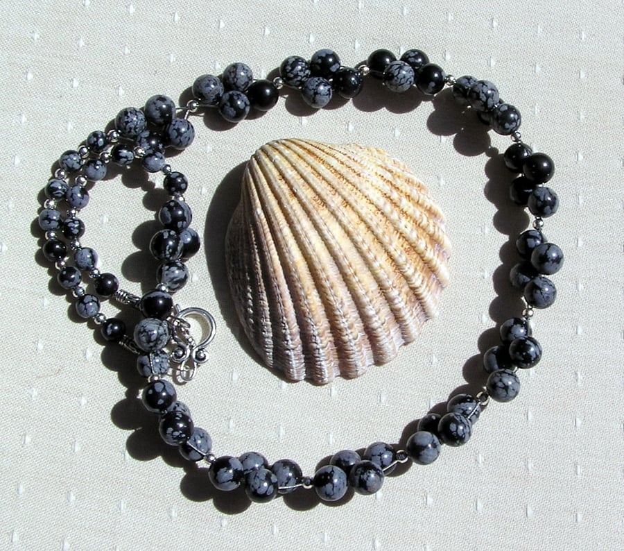 Snowflake Obsidian Gemstone Beaded Statement Chakra Gothic Necklace "Cherish"