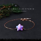 Large Purple Star 3D Fire Opal Bracelet with 925 Sterling Silver Chain
