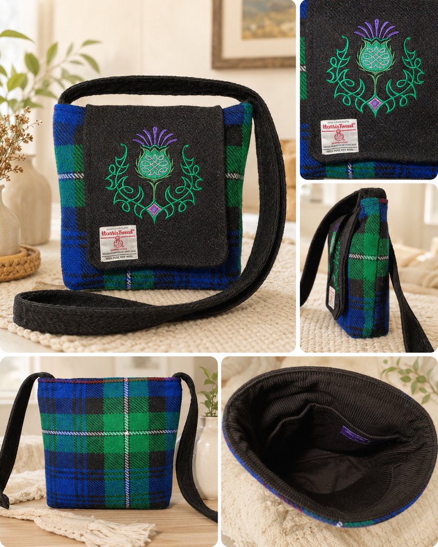 Harris tweed Mackenzie tartan Crossbody bag with thistle.