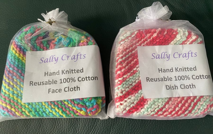 Hand Knitted Reusable 100% Cotton Dish Cloth (Red Multicoloured)
