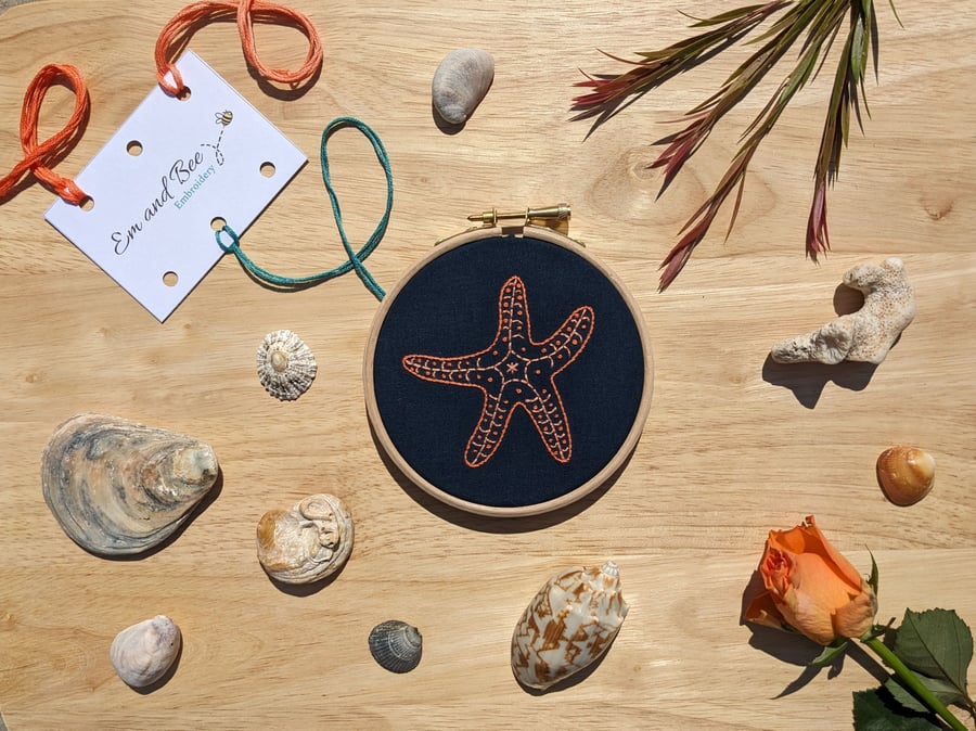 Starfish Embroidery Kit C - Complete kit with detailed instructions - 4" hoop