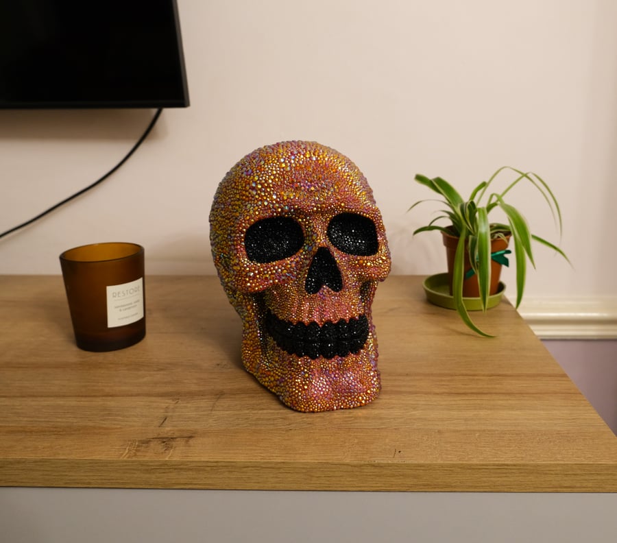 Rhinestone Skull, Decor, Handmade Sculpture, Glam Gothic