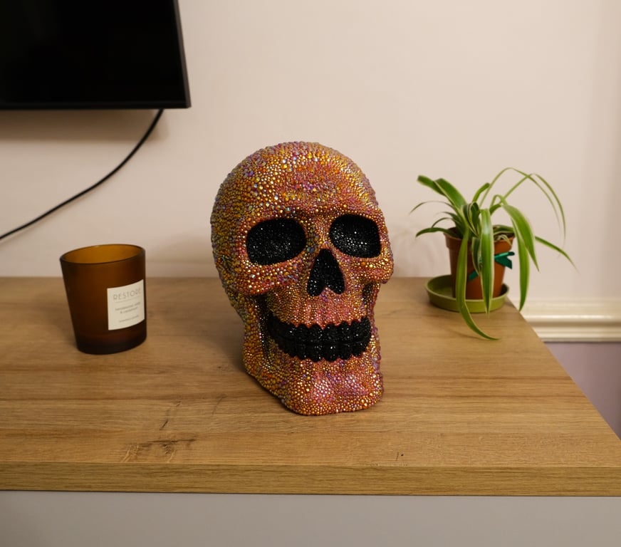Rhinestone Skull, Decor, Handmade Sculpture, Glam Gothic
