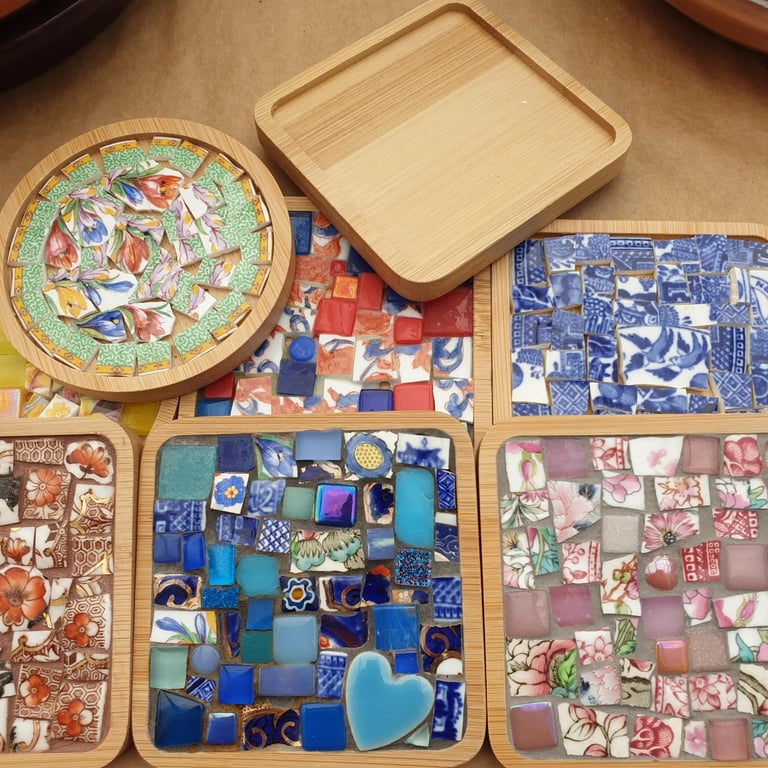 Mosaic Coaster Kit – Vintage China, Glass, ceramic. Beginner DIY