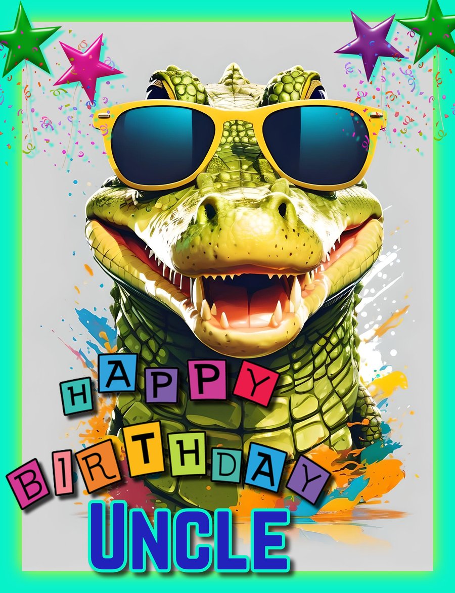 Happy Birthday Uncle Crocodile Card A5 