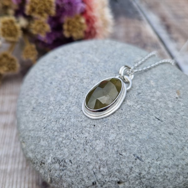 Sterling Silver Green Sapphire Pendant Necklace
