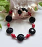 Designer Bamboo Coral & Faceted Black Onyx Sterling Silver Bracelet - Image 1