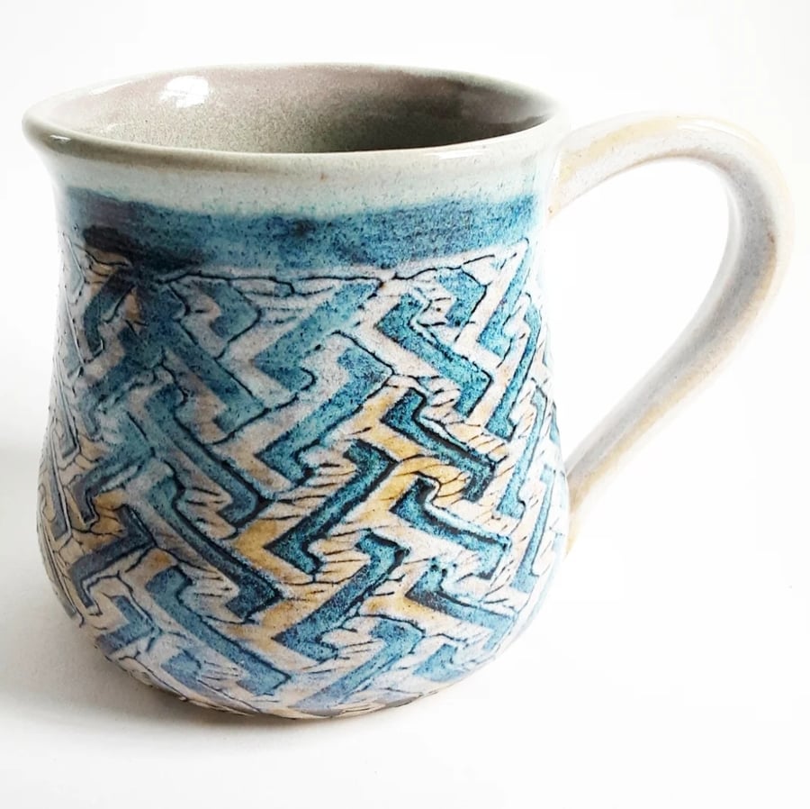 Blue Patterned Mug - Hand Thrown Stoneware Ceramic Mug