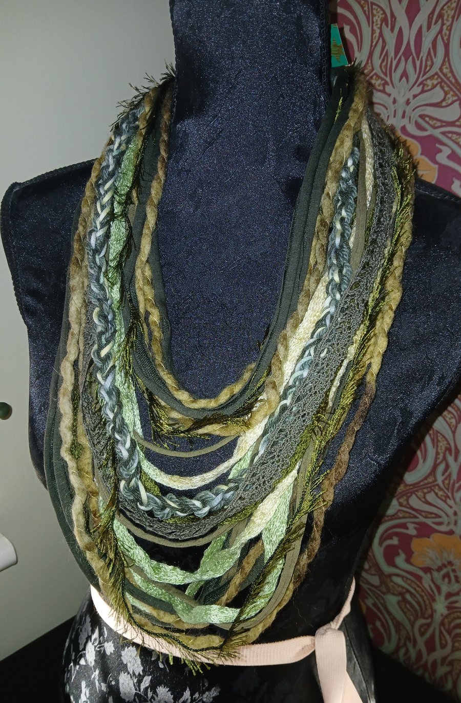 Handmade upcycled boho infinity scarf Festive Pine