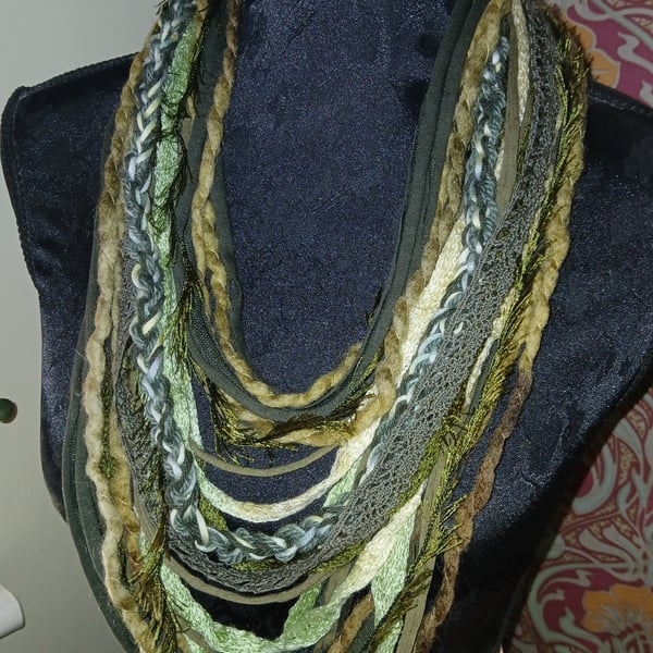 Handmade upcycled boho infinity scarf Festive Pine