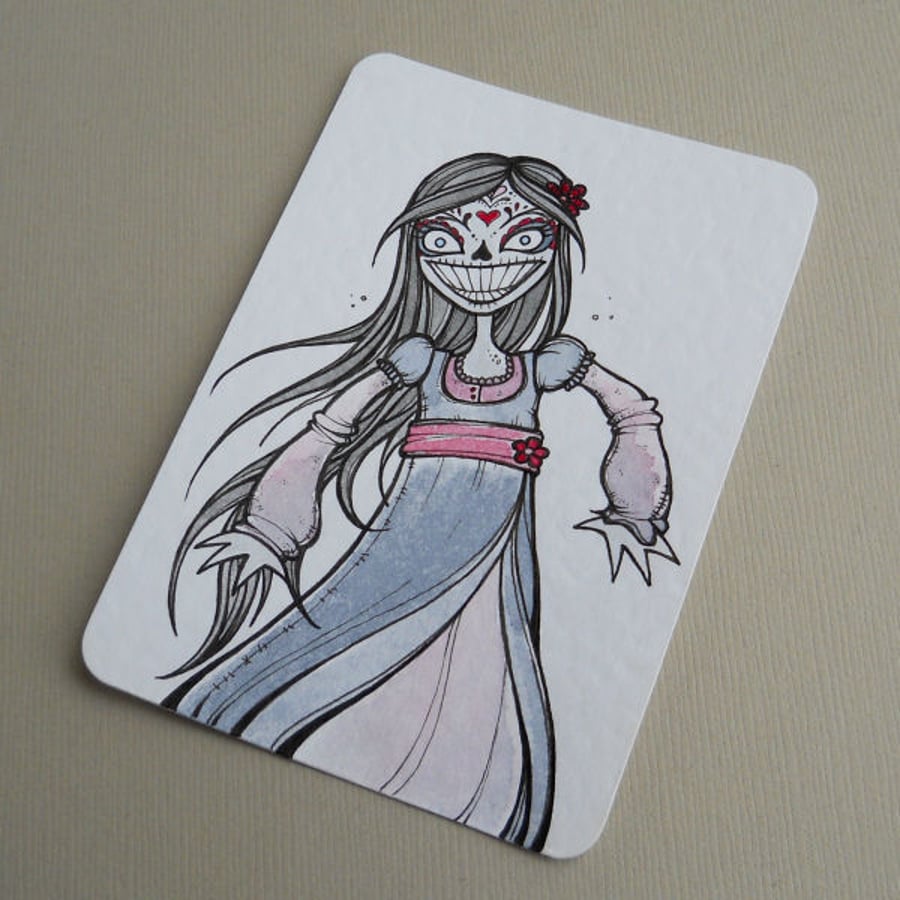 day of the dead zombie lady - aceo