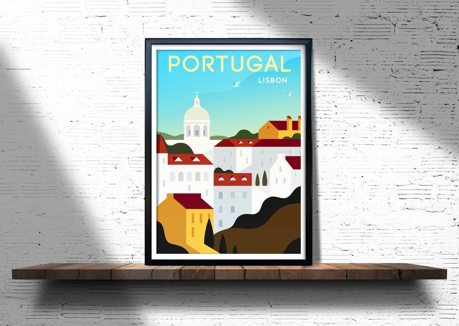 Lilsbon travel poster, Lisbon retro city print, Portugal travel poster, gift