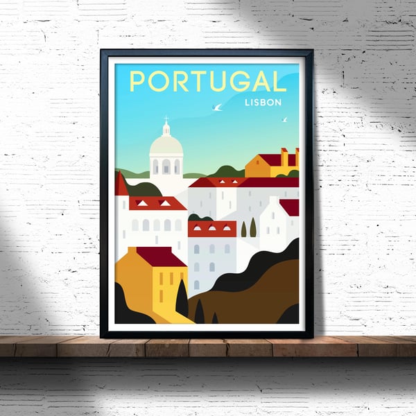 Lilsbon travel poster, Lisbon retro city print, Portugal travel poster, gift