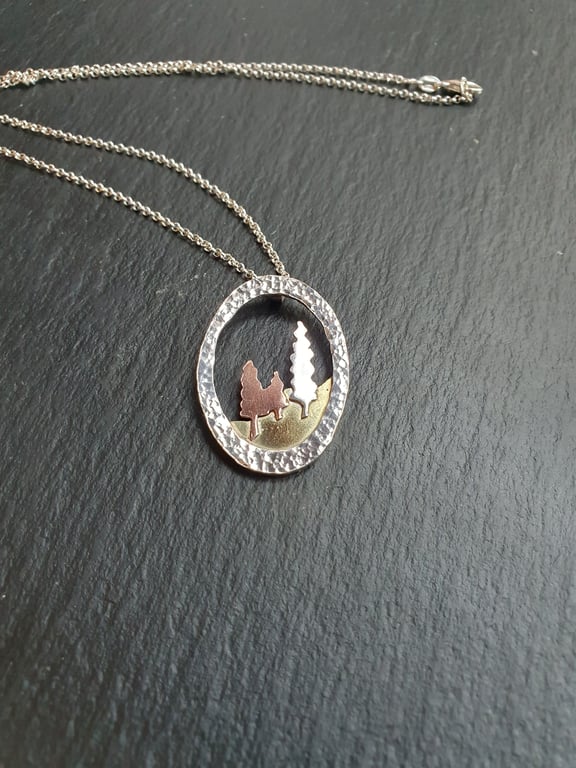 Lady Cannings Woods Necklace – Sterling Silver, Copper & Brass