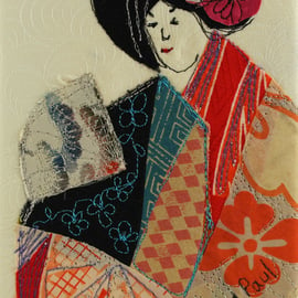 Geisha Textile Art Picture Yoko