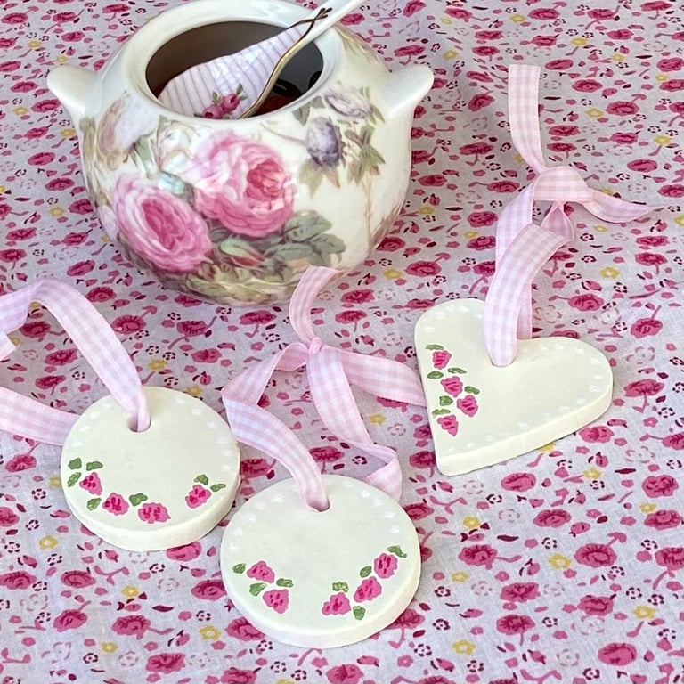 Summer Fruits, Vintage Raspberry - hand painted hanging decorations (set of 3)