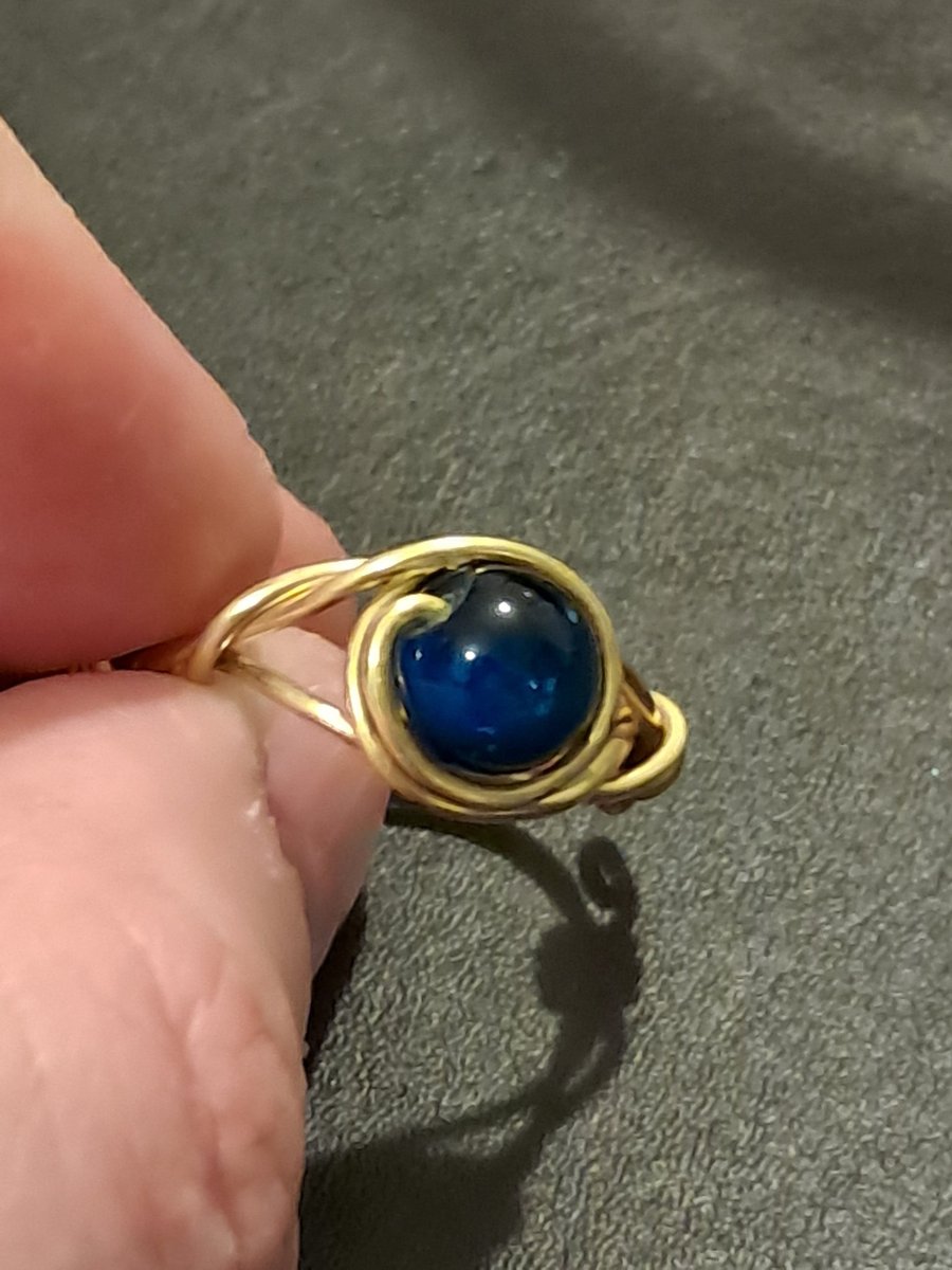 Brass ring - Blue bead - Size P and a half