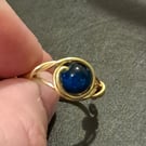 Brass ring - Blue bead - Size P and a half