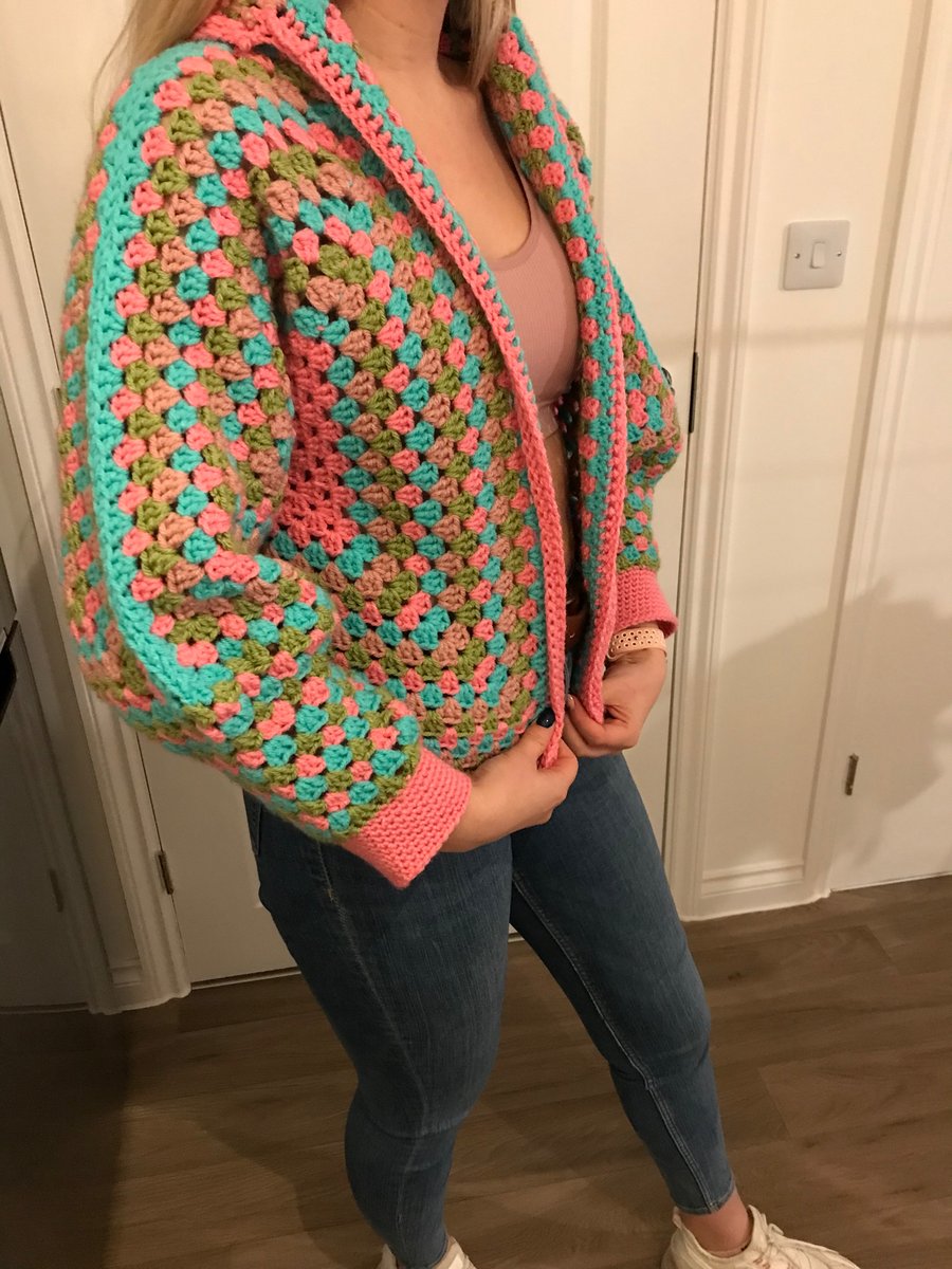 Crocheted hooded cardigan 