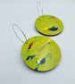 Lime green wooden disc earrings with hot pink, navy blue, white and yellow - Image 4