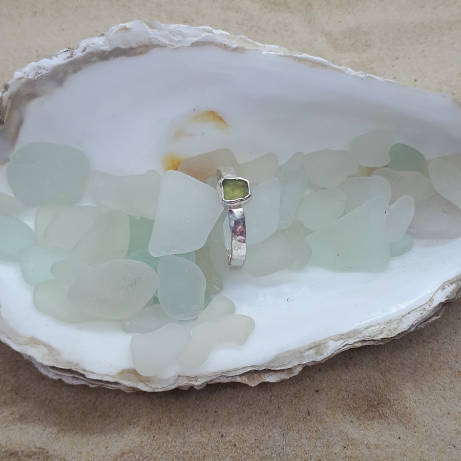 Pale yellow sea glass ring