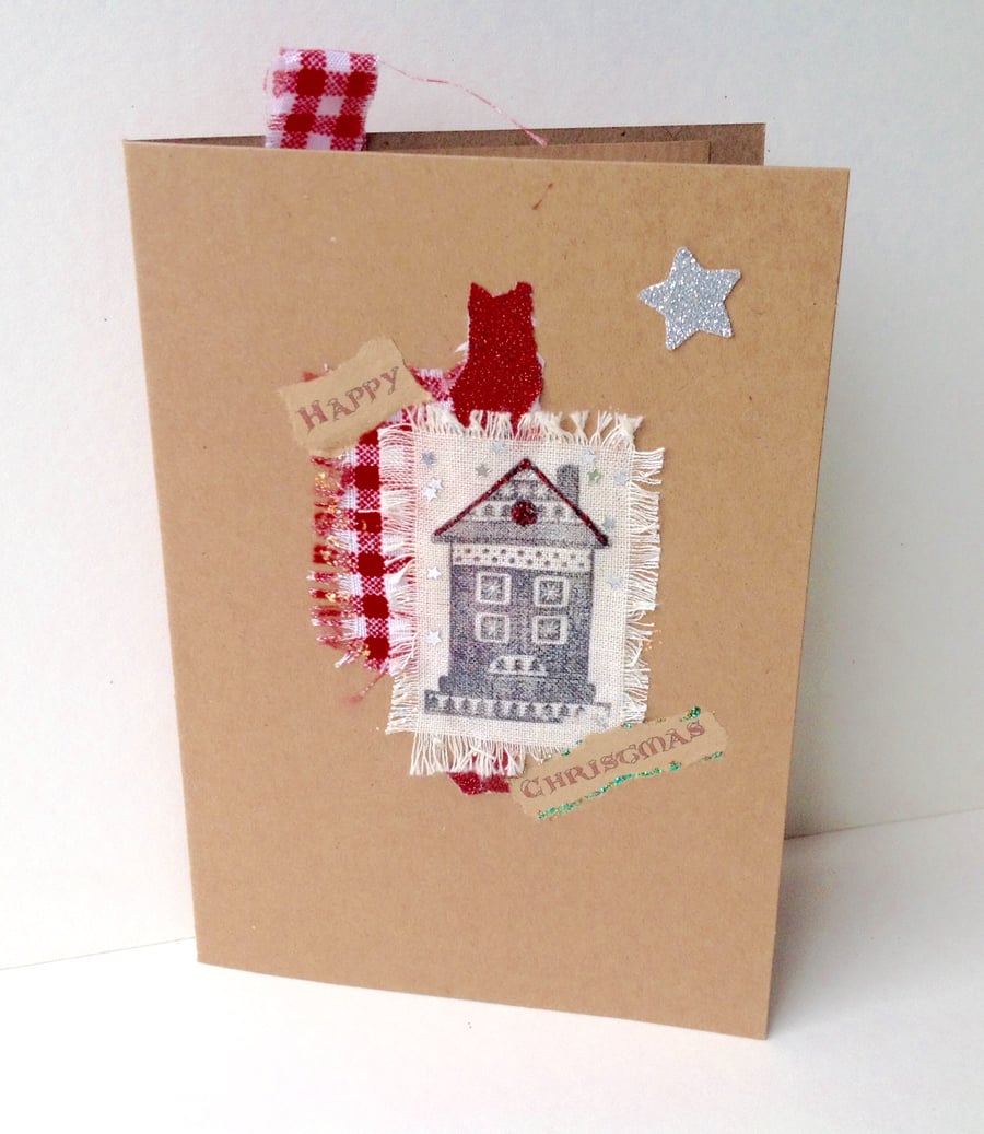 Christmas Cards,Collage Designs,PK of Five, Handmade Xmas Cards