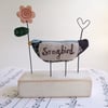 SALE - Songbird with Clay Flower and Wire Love Heart