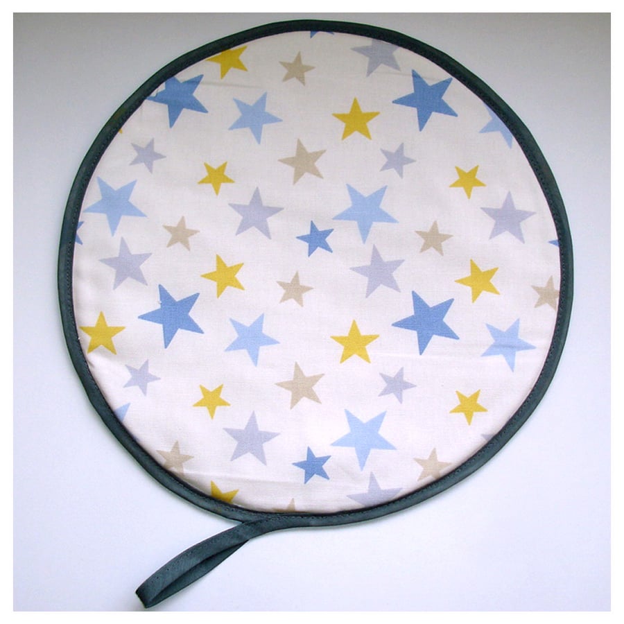 Aga Hob Lid Mat Pad Hat Round Cover Stars Blue Yellow Grey Star