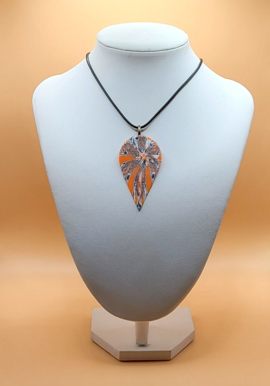 Polymer clay pendant - unique handmade necklace - teardrop costume jewellery