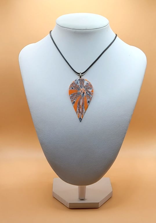 Polymer clay pendant - unique handmade necklace - teardrop costume jewellery