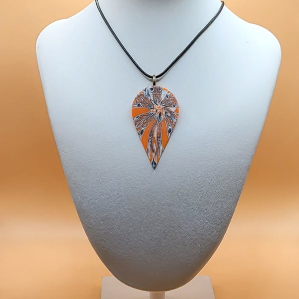 Polymer clay pendant - unique handmade necklace - teardrop costume jewellery