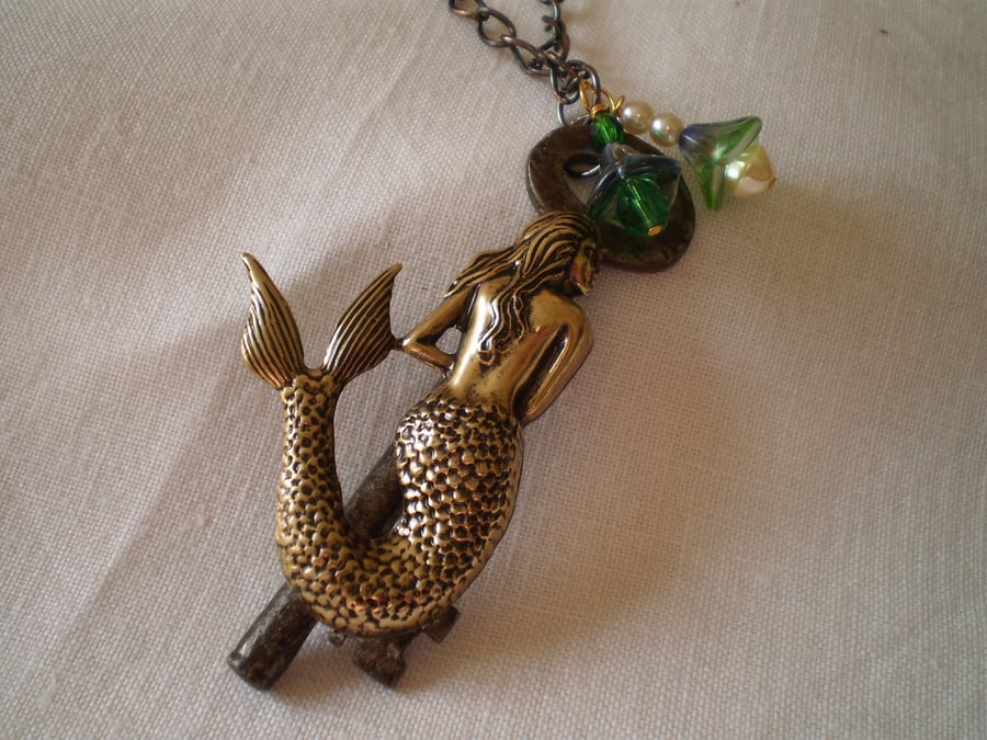 Mermaid's Garden Steampunk Key Necklace