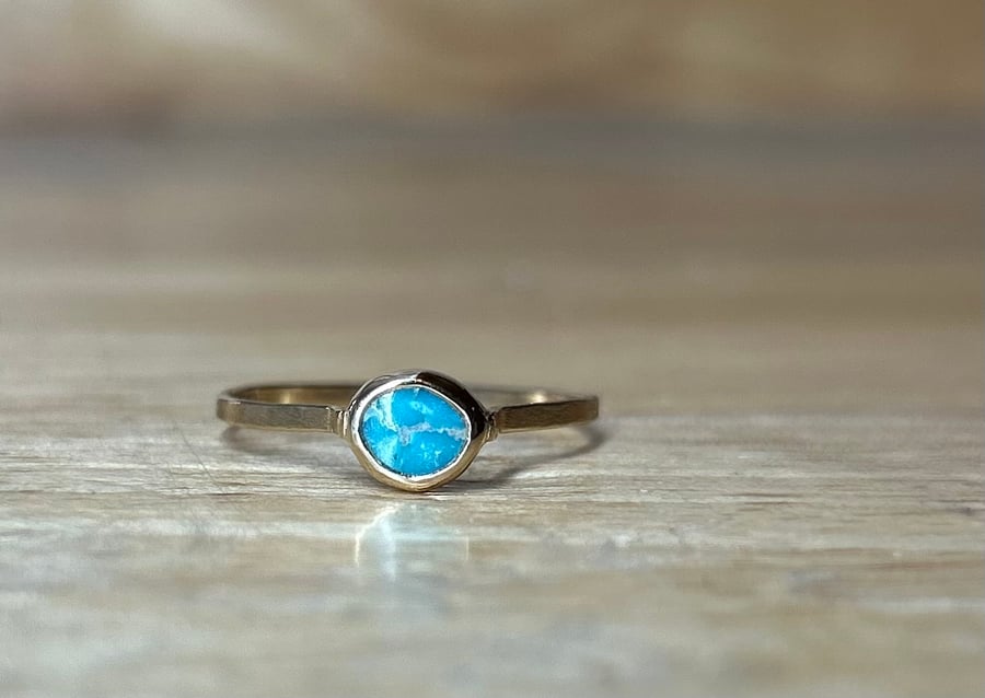 Handmade 9ct Gold Ring with Egyptian White Water Turquoise 