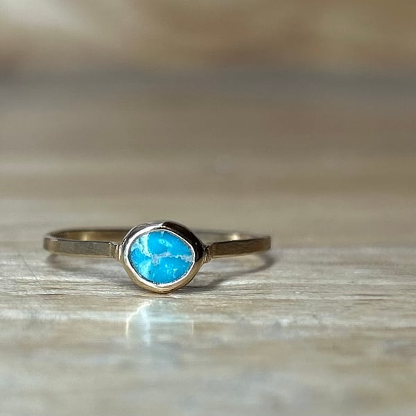 Handmade 9ct Gold Ring with Egyptian White Water Turquoise 