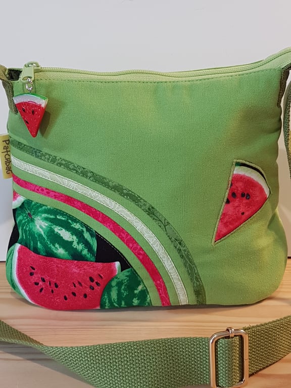 Watermelon on lime green shoulder bag 