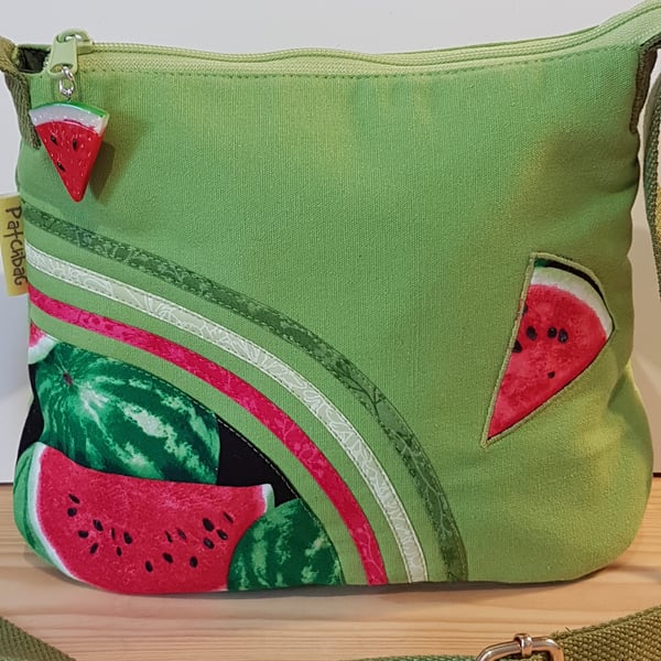 Watermelon on lime green shoulder bag 