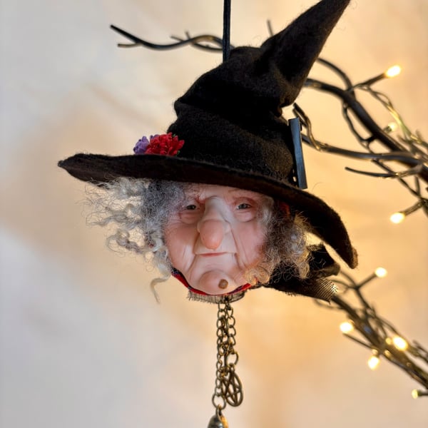 Witch, polymer clay witch, ooak sculpture, hanging witch ornament 