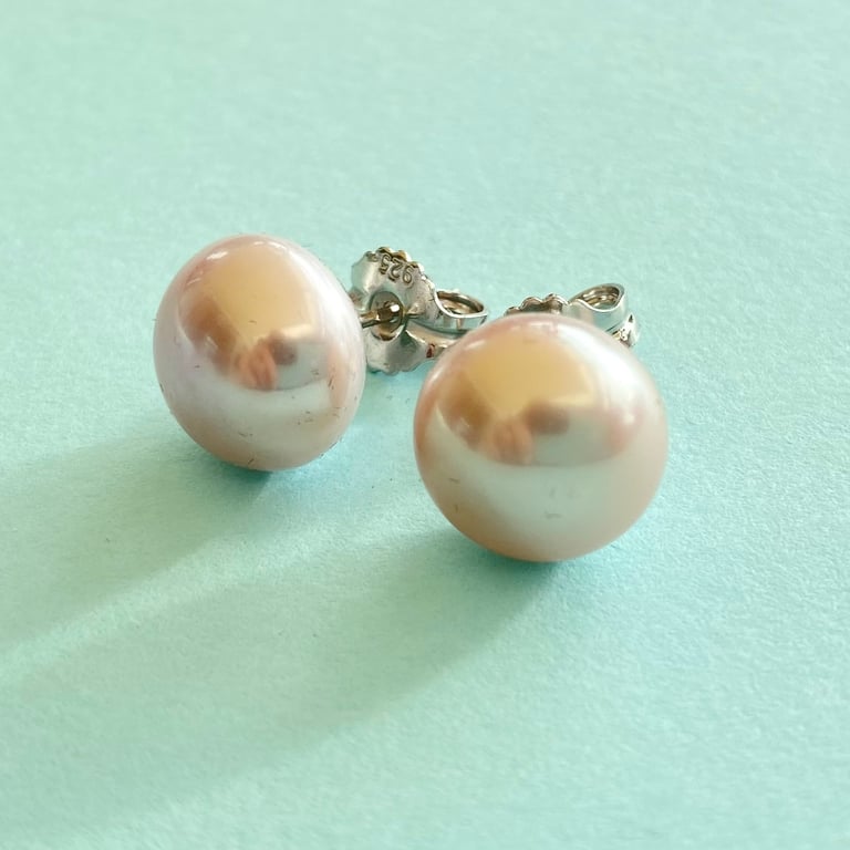 12mm Grey Button Freshwater Pearl Sterling Silver Earrings