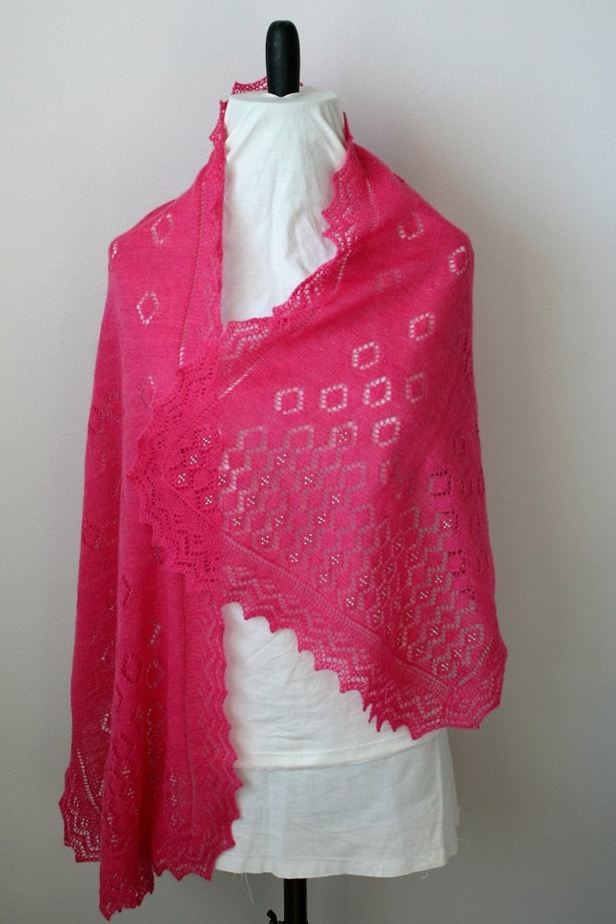 Hand Knitted Rose-Pink Merino Wool Scarf 
