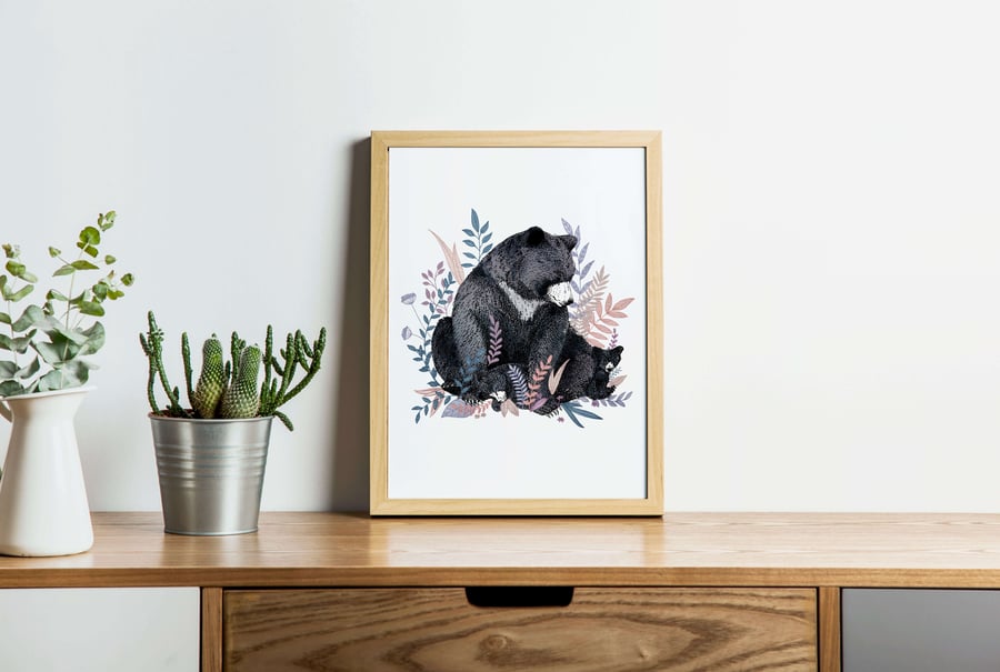 Watercolour Bear Family A4 Art Print