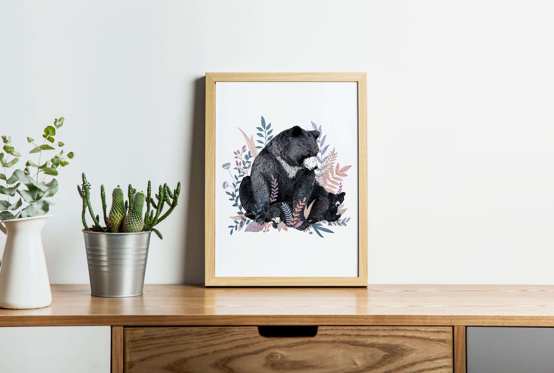 Watercolour Bear Family A4 Art Print