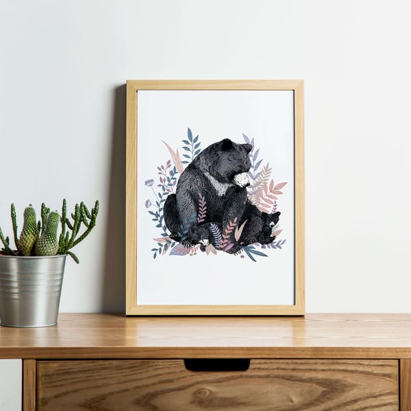 Watercolour Bear Family A4 Art Print