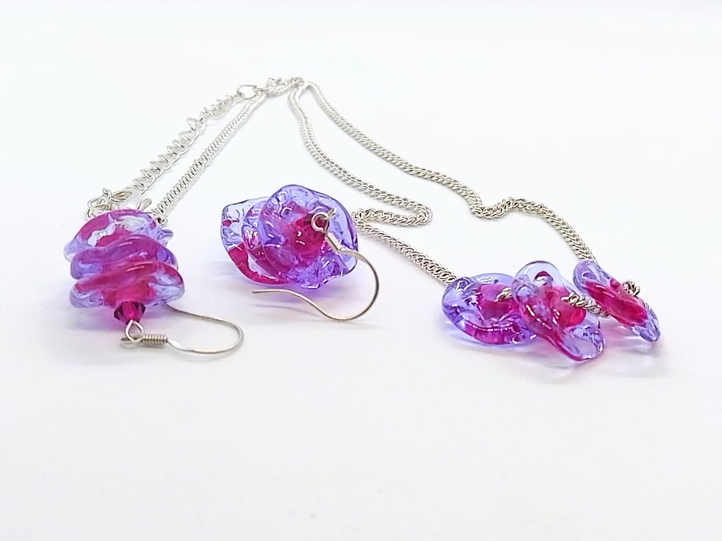 Lampwork Glass Drop Earrings and Pendant Necklace Set